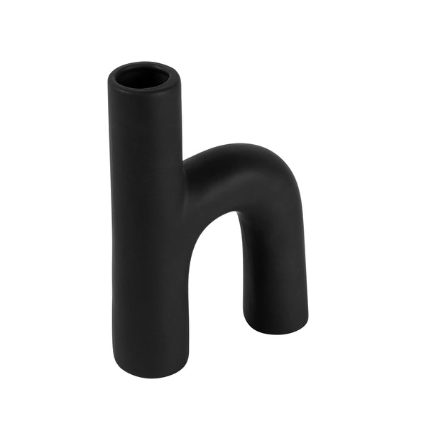Restaurantware Table Art Black Ceramic H-Shaped Vase - 6'' X 2 1/4'' X 9'' - 1 Count Box