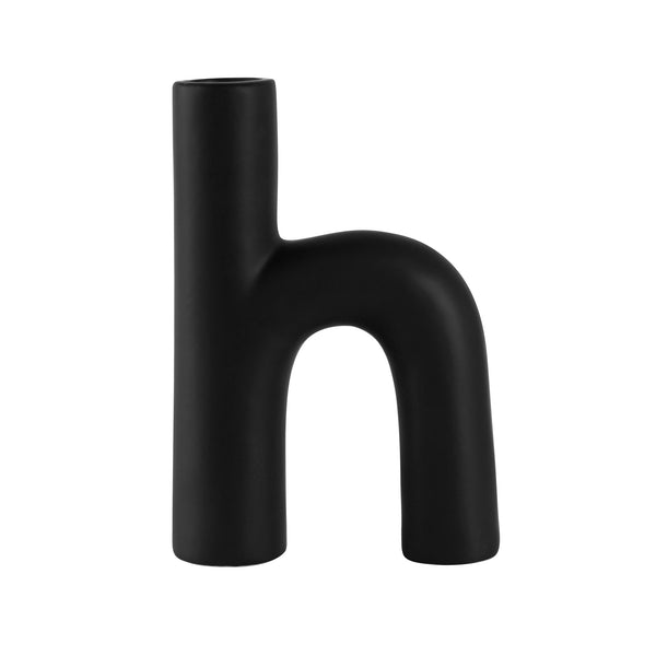 Restaurantware Table Art Black Ceramic H-Shaped Vase - 6'' X 2 1/4'' X 9'' - 1 Count Box