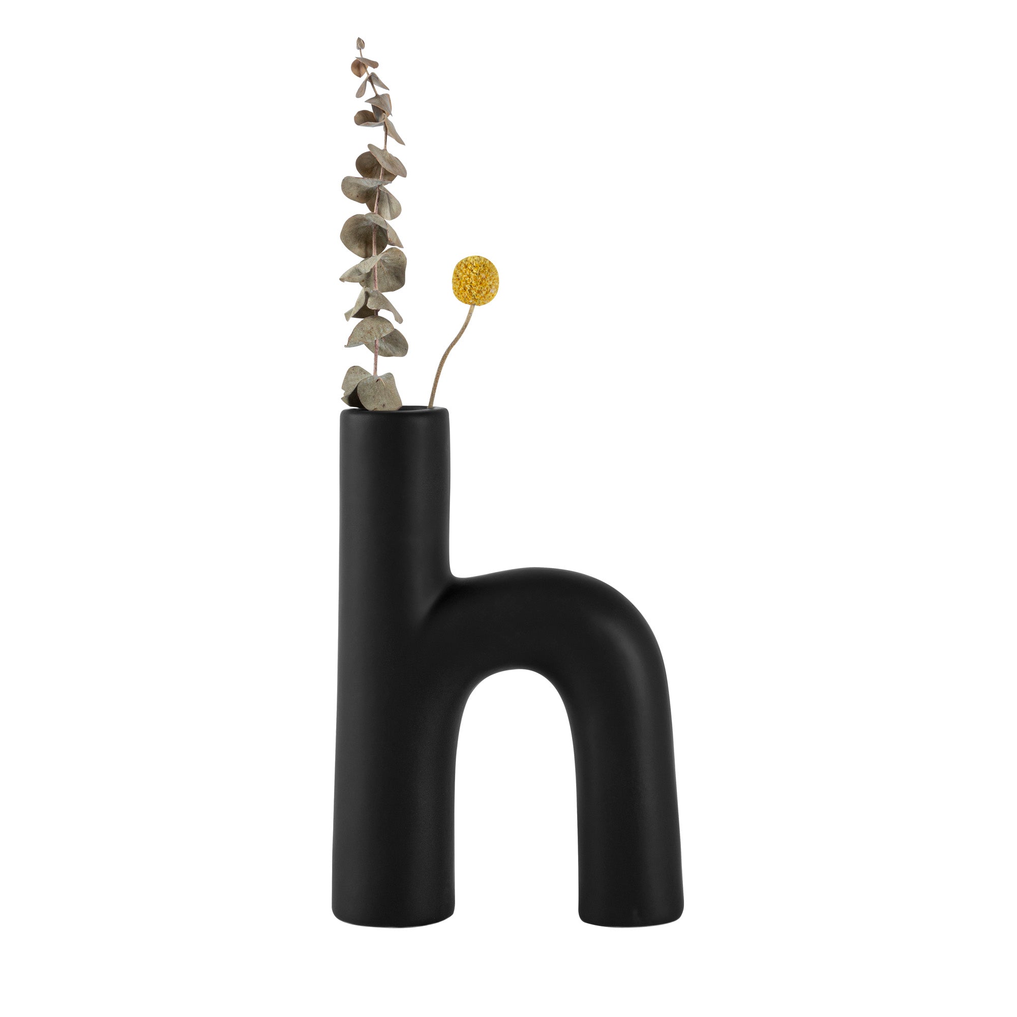 restaurantware Table Art Black Ceramic H-Shaped Vase - 6'' x 2 1/4'' x 9'' - 1 count box