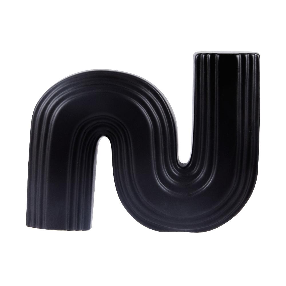 restaurantware Table Art Black Ceramic S-Shaped Vase - 7 1/4'' x 2'' x 6'' - 1 count box