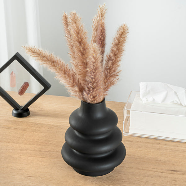 Restaurantware Table Art Black Ceramic Stacked Vase - 6 3/4'' X 6 3/4'' X 8'' - 1 Count Box