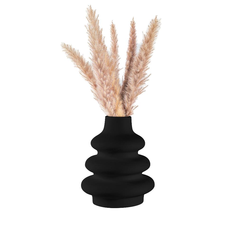 restaurantware Table Art Black Ceramic Stacked Vase - 6 3/4'' x 6 3/4'' x 8'' - 1 count box
