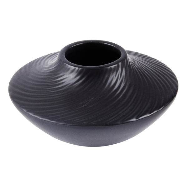 Restaurantware Table Art Black Ceramic Swirl Vase - 5 1/4'' X 5 1/4'' X 2 3/4'' - 1 Count Box