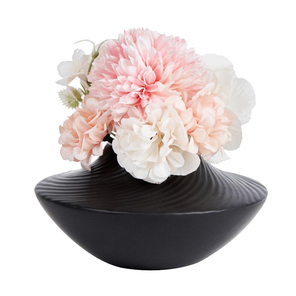restaurantware Table Art Black Ceramic Swirl Vase - 5 1/4'' x 5 1/4'' x 2 3/4'' - 1 count box