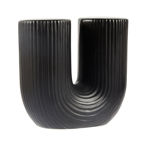 Restaurantware Table Art Black Ceramic U-Shaped Vase - 5 3/4'' X 2 3/4'' X 5 1/2'' - 1 Count Box