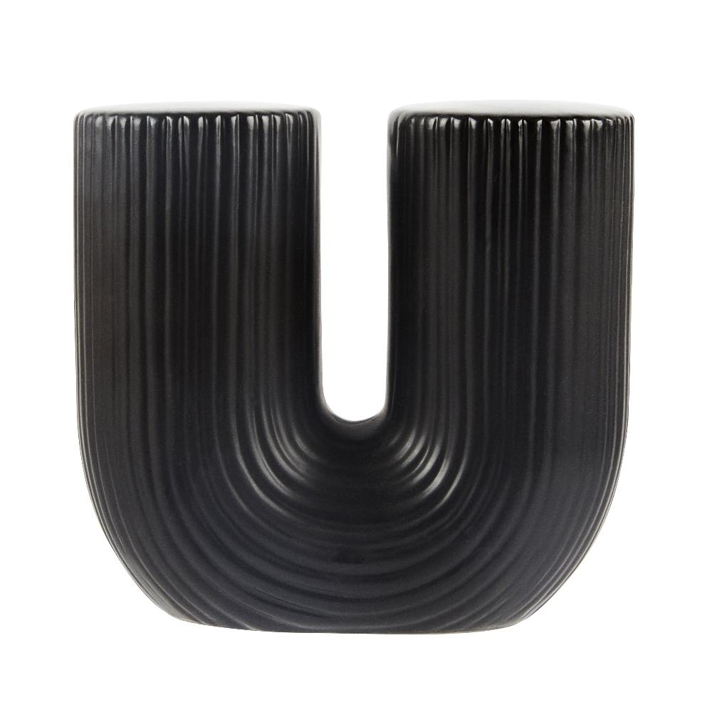 restaurantware Table Art Black Ceramic U-Shaped Vase - 5 3/4'' x 2 3/4'' x 5 1/2'' - 1 count box