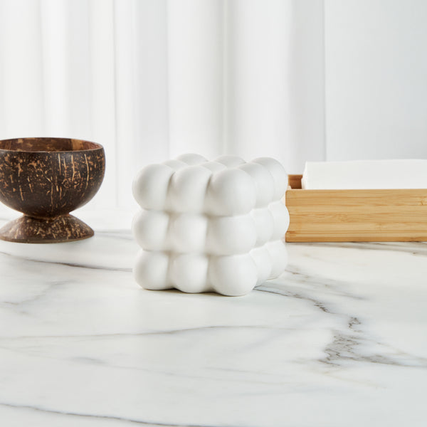 Restaurantware Table Art White Ceramic Bubble Cube Vase - 4 1/2'' X 4 1/2'' X 4 1/4'' - 1 Count Box