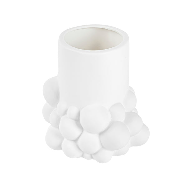 Restaurantware Table Art White Ceramic Cylinder Bubble Vase - 6'' X 5 3/4'' X 6 1/2'' - 1 Count Box