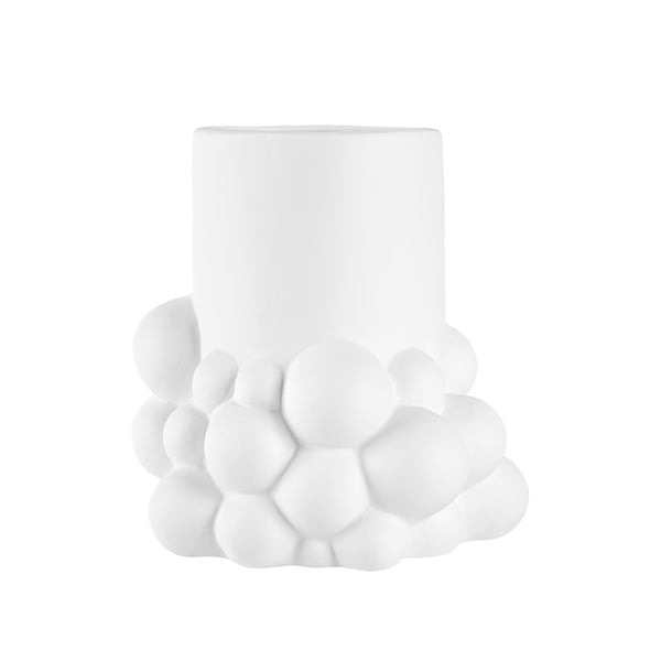 Restaurantware Table Art White Ceramic Cylinder Bubble Vase - 6'' X 5 3/4'' X 6 1/2'' - 1 Count Box