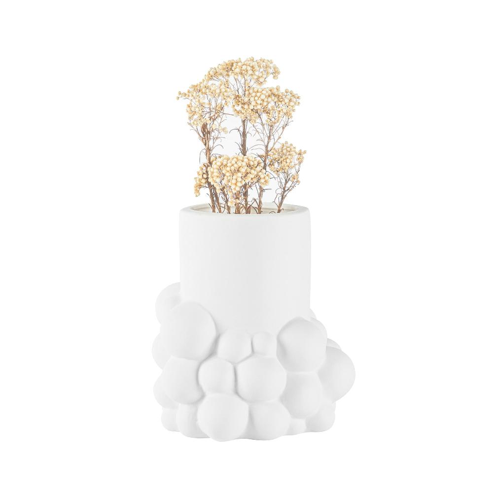 restaurantware Table Art White Ceramic Cylinder Bubble Vase - 6'' x 5 3/4'' x 6 1/2'' - 1 count box