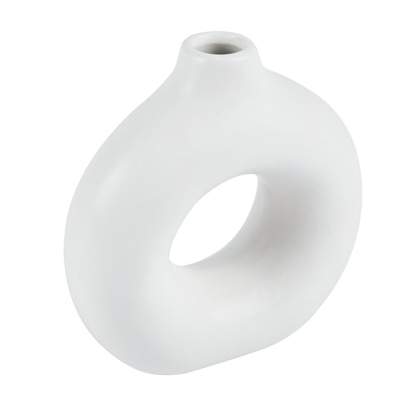 Restaurantware Table Art White Ceramic Donut Vase - 5 3/4'' X 2 1/4'' X 6'' - 1 Count Box