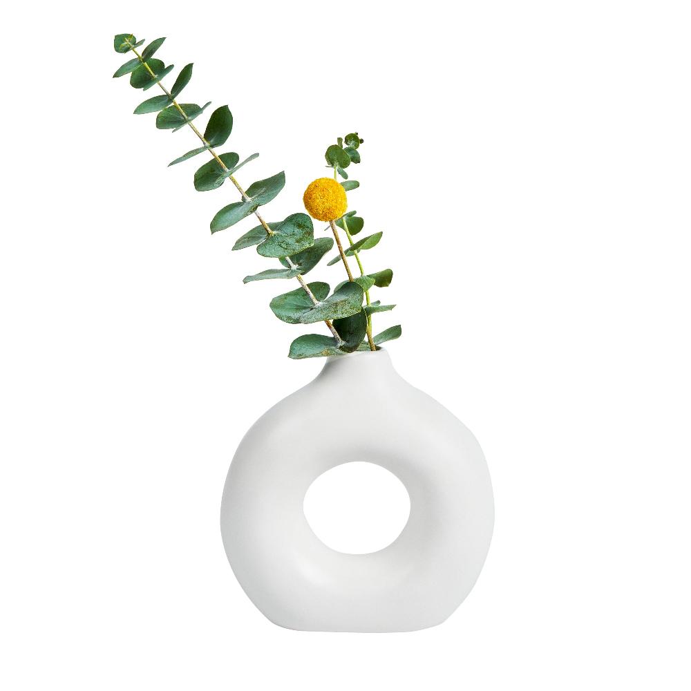 restaurantware Table Art White Ceramic Donut Vase - 5 3/4'' x 2 1/4'' x 6'' - 1 count box