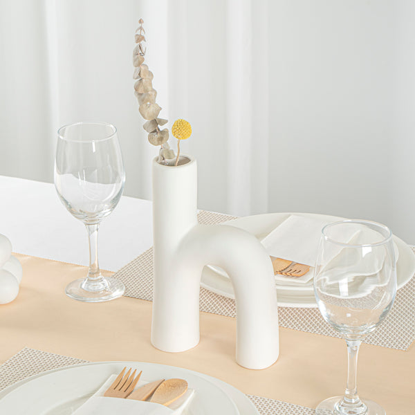Restaurantware Table Art White Ceramic H-Shaped Vase - 6'' X 2 1/4'' X 9'' - 1 Count Box