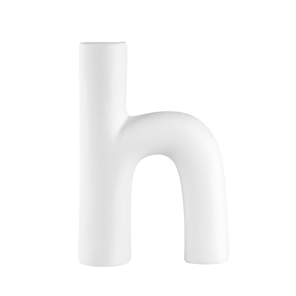 Restaurantware Table Art White Ceramic H-Shaped Vase - 6'' X 2 1/4'' X 9'' - 1 Count Box