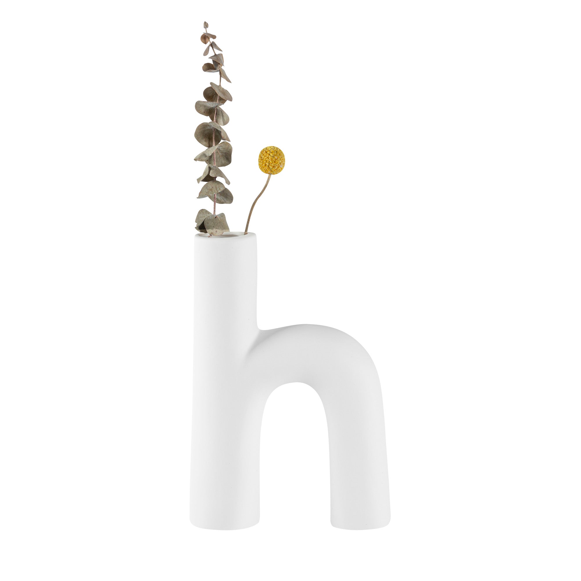 Restaurantware Table Art White Ceramic H-Shaped Vase - 6'' X 2 1/4'' X 9'' - 1 Count Box
