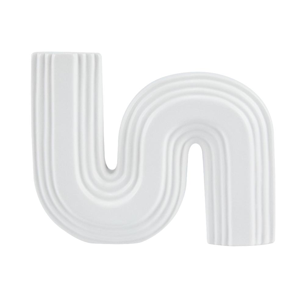 restaurantware Table Art White Ceramic S-Shaped Vase - 7 1/4'' x 2'' x 6'' - 1 count box