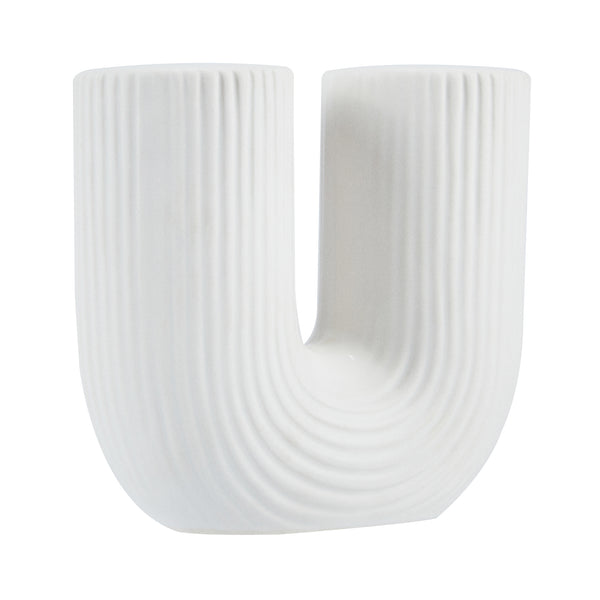 Restaurantware Table Art White Ceramic U-Shaped Vase - 5 3/4'' X 2 3/4'' X 5 1/2'' - 1 Count Box