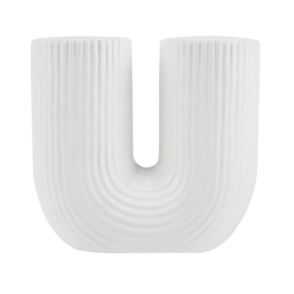 restaurantware Table Art White Ceramic U-Shaped Vase - 5 3/4'' x 2 3/4'' x 5 1/2'' - 1 count box