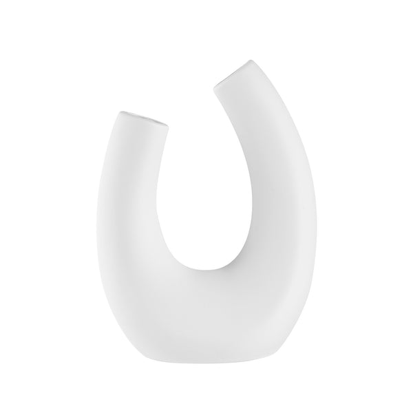 Restaurantware Table Art White Ceramic U-Shaped Vase - 6 1/2'' X 3'' X 8 3/4'' - 1 Count Box