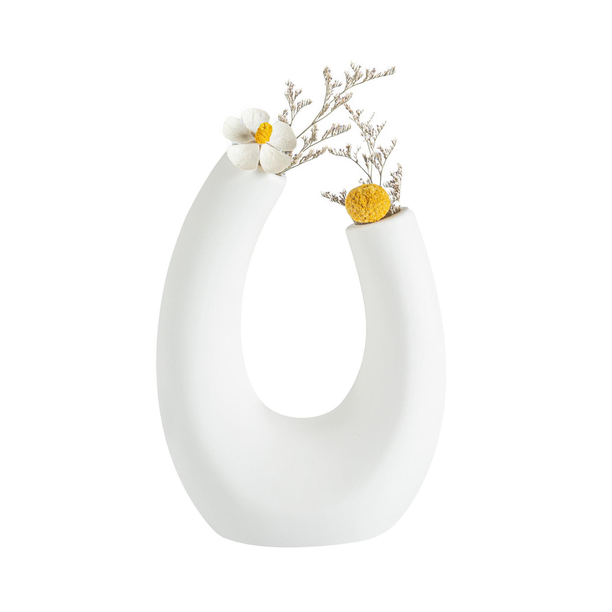 restaurantware Table Art White Ceramic U-Shaped Vase - 6 1/2'' x 3'' x 8 3/4'' - 1 count box