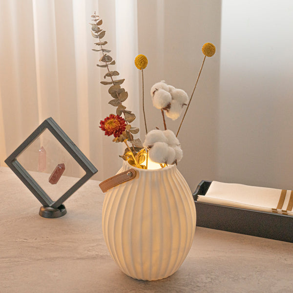 Restaurantware Table Art White Porcelain Lantern / Vase - With Handle - 6 1/4'' X 6 1/4'' X 8'' - 1 Count Box