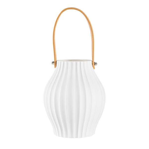 Restaurantware Table Art White Porcelain Lantern / Vase - With Handle - 5 1/4'' X 5 1/4'' X 6 1/2'' - 1 Count Box