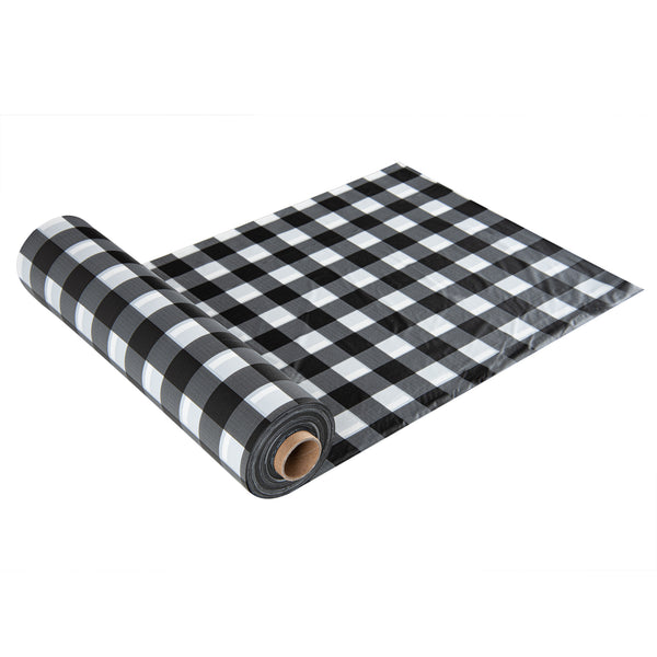 Restaurantware Table Tek Black Gingham Plastic Table Cover Roll - With Slide Cutter - 100' X 54" - 10 Count Box