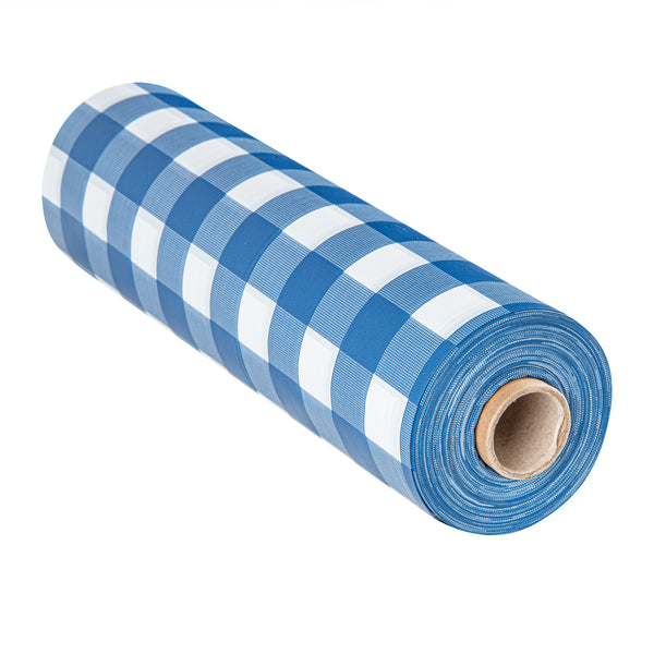 Restaurantware Table Tek Blue Gingham Plastic Table Cover Roll - With Slide Cutter - 100' X 54" - 10 Count Box