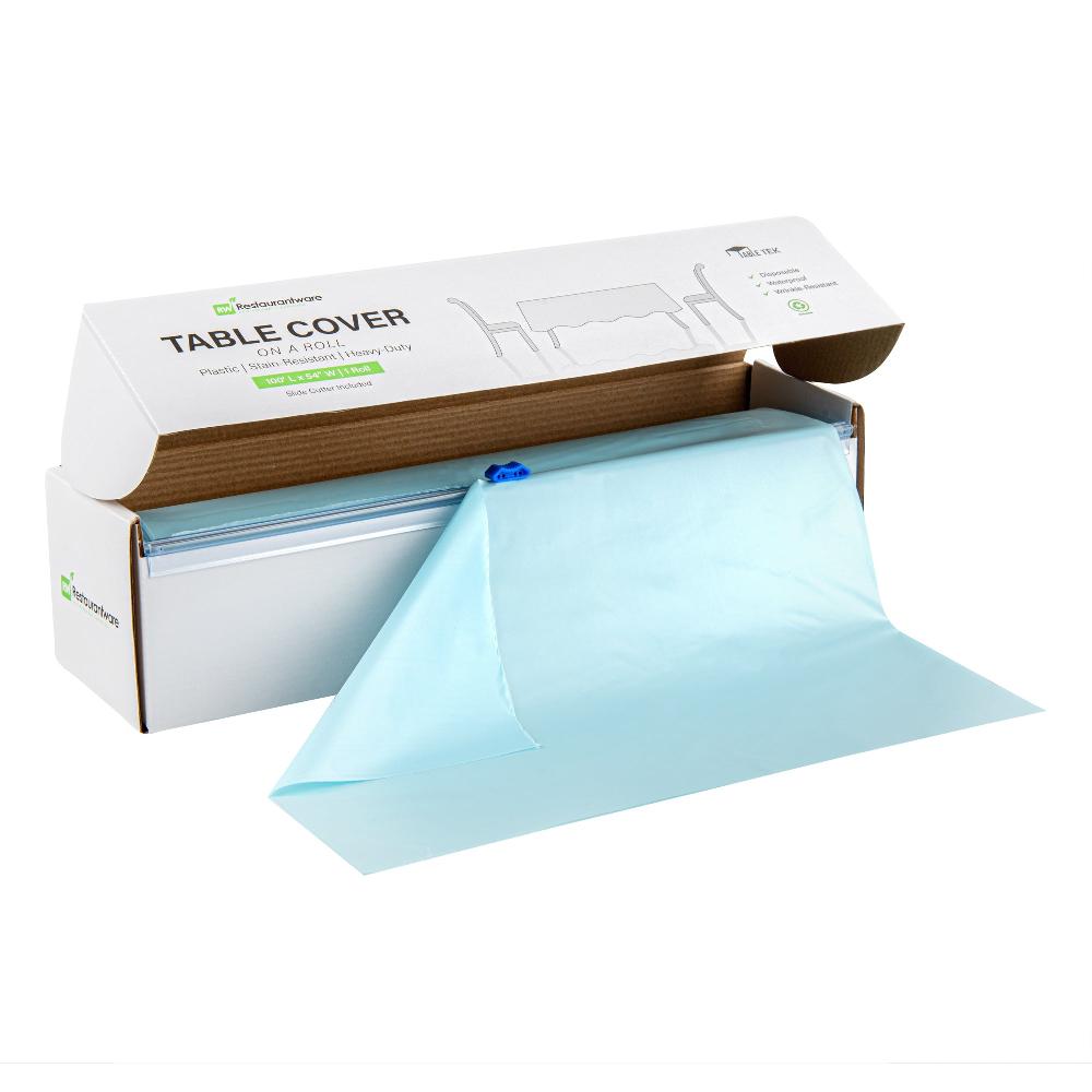 restaurantware Table Tek Blue Plastic Table Cover Roll - with Slide Cutter - 100' x 54" - 10 count box