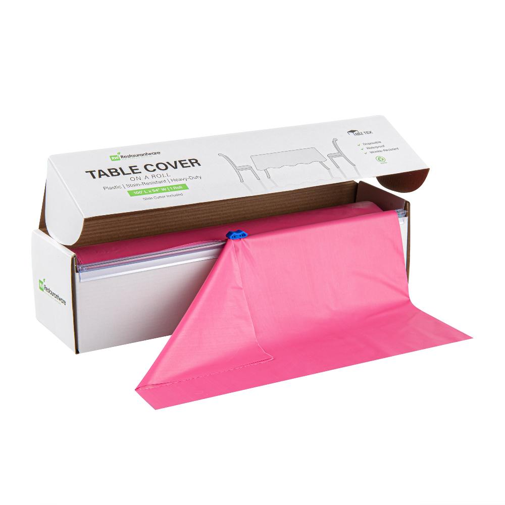 restaurantware Table Tek Pink Plastic Table Cover Roll - with Slide Cutter - 100' x 54" - 10 count box