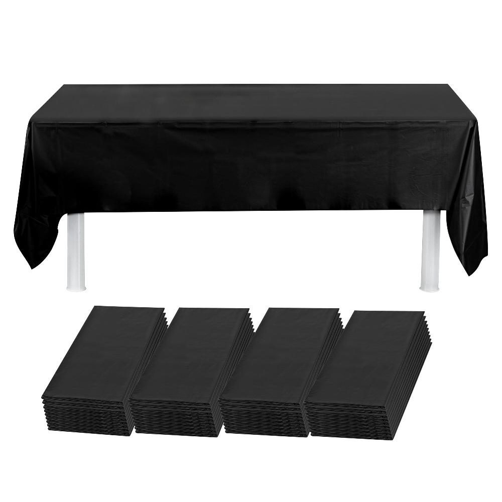 restaurantware Table Tek Rectangle Black Plastic Table Cover - 108" x 54" - 20 count box