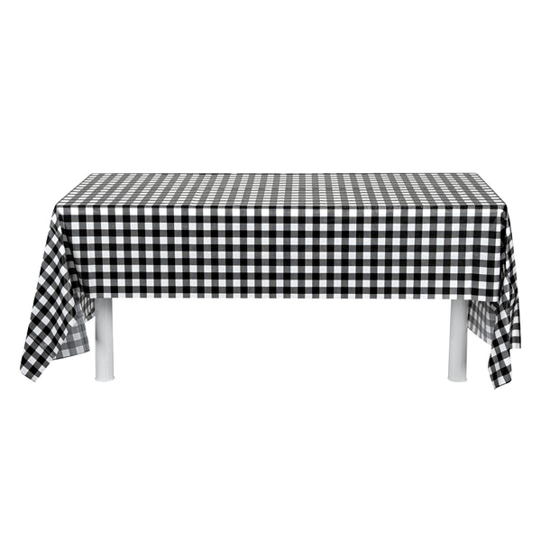 Restaurantware Table Tek Rectangle Gingham Black Plastic Table Cover - 108" X 54" - 20 Count Box