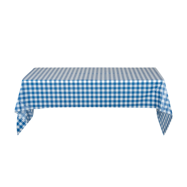 Restaurantware Table Tek Rectangle Gingham Blue Plastic Table Cover - 108" X 54" - 20 Count Box