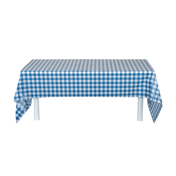 Restaurantware Table Tek Rectangle Gingham Blue Plastic Table Cover - 108" X 54" - 20 Count Box