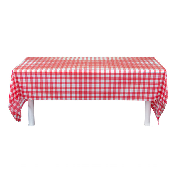 Restaurantware Table Tek Rectangle Red Gingham Red Plastic Table Cover - 108" X 54" - 20 Count Box