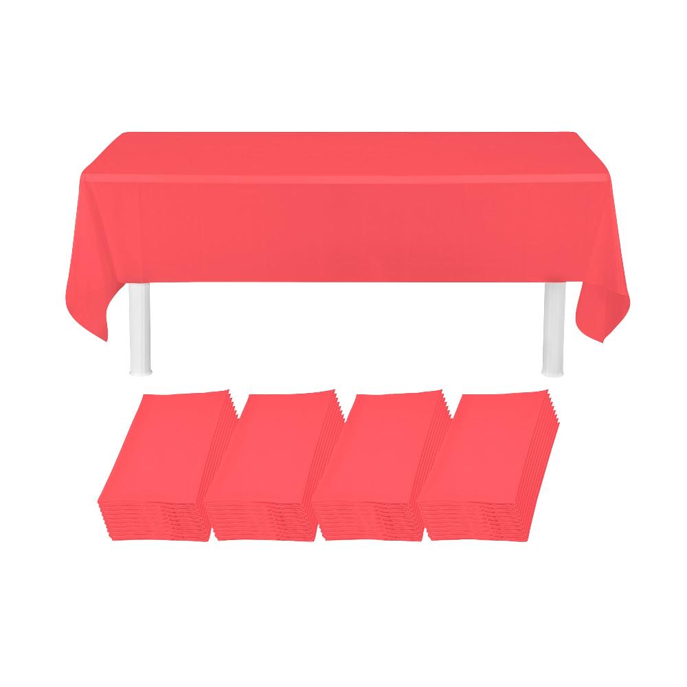 restaurantware Table Tek Rectangle Red Plastic Table Cover - 108" x 54" - 20 count box