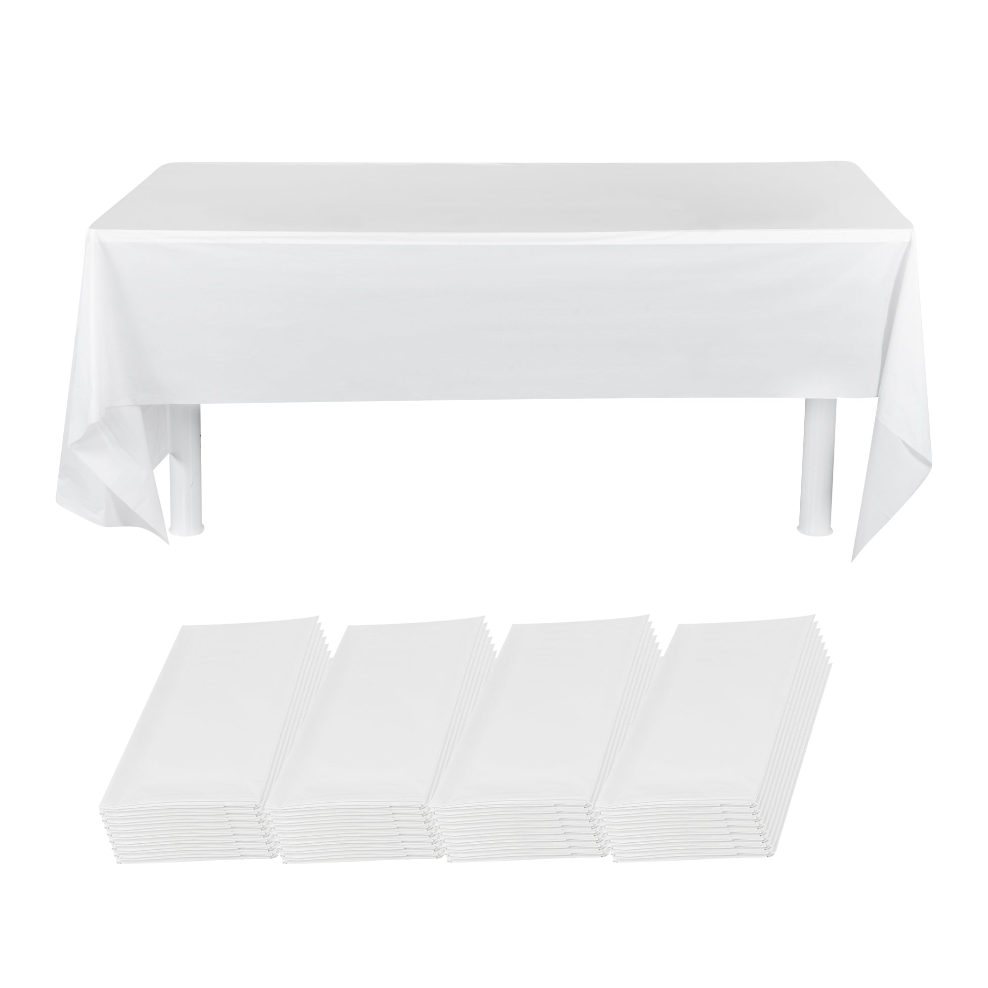 restaurantware Table Tek Rectangle White Plastic Table Cover - 108" x 54" - 20 count box