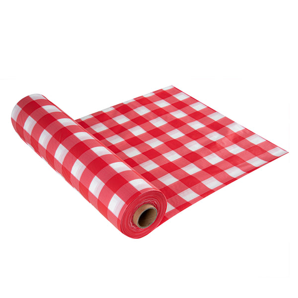Restaurantware Table Tek Red Gingham Plastic Table Cover Roll - With Slide Cutter - 100' X 54" - 10 Count Box