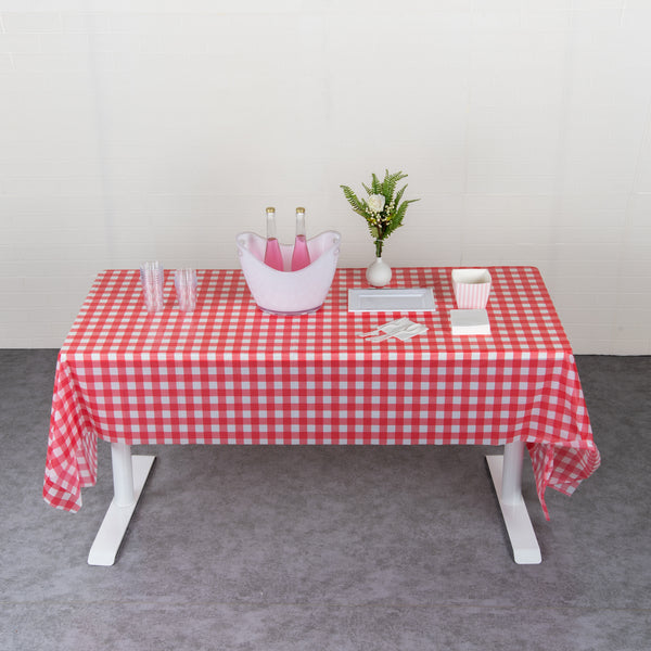 Restaurantware Table Tek Red Gingham Plastic Table Cover Roll - With Slide Cutter - 100' X 54" - 10 Count Box