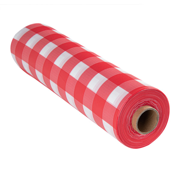 Restaurantware Table Tek Red Gingham Plastic Table Cover Roll - With Slide Cutter - 100' X 54" - 10 Count Box