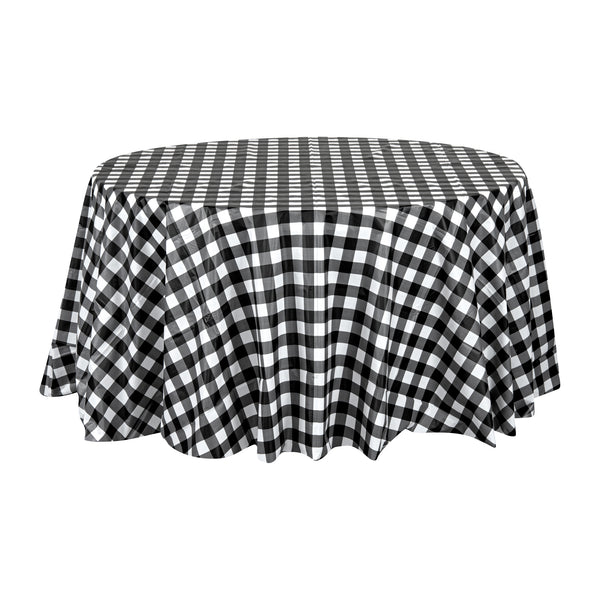 Restaurantware Table Tek Round Black Gingham Plastic Table Cover - 84" - 20 Count Box