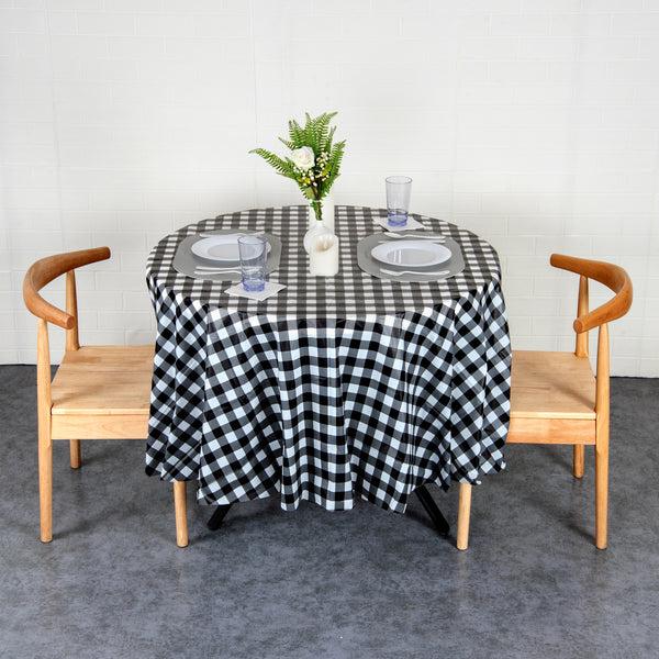 Restaurantware Table Tek Round Black Gingham Plastic Table Cover - 84" - 20 Count Box