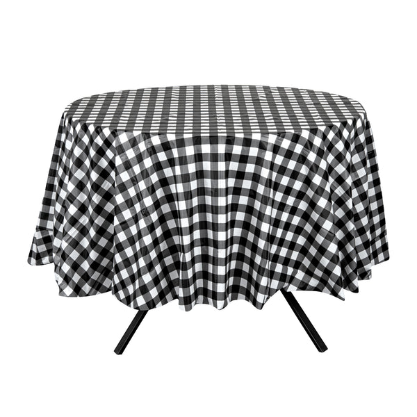 Restaurantware Table Tek Round Black Gingham Plastic Table Cover - 84" - 20 Count Box