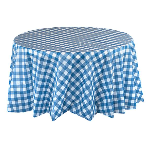 Restaurantware Table Tek Round Blue Gingham Plastic Table Cover - 84" - 20 Count Box
