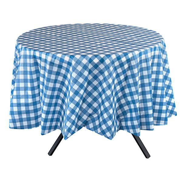 Restaurantware Table Tek Round Blue Gingham Plastic Table Cover - 84" - 20 Count Box