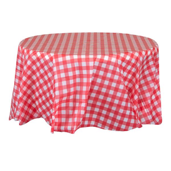 Restaurantware Table Tek Round Red Gingham Plastic Table Cover - 84" - 20 Count Box