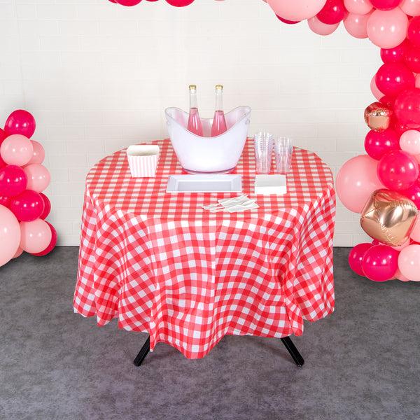 Restaurantware Table Tek Round Red Gingham Plastic Table Cover - 84" - 20 Count Box