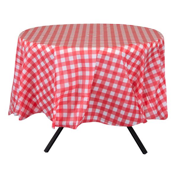 Restaurantware Table Tek Round Red Gingham Plastic Table Cover - 84" - 20 Count Box