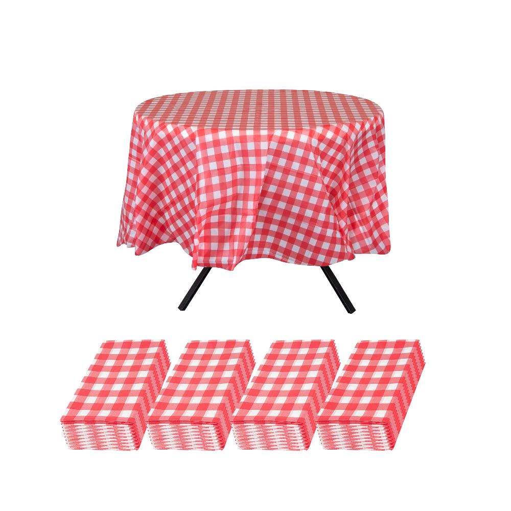 restaurantware Table Tek Round Red Gingham Plastic Table Cover - 84" - 20 count box