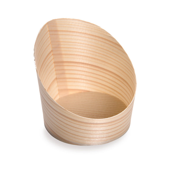 Restaurantware Taipei 4 Oz Round Natural Wood Mini Incline Cup - 2 1/2" X 2 1/2" X 2 3/4" - 100 Count Box